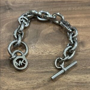 Michael Kors Silver-Tone Chunky Link Bracelet with MK Charms